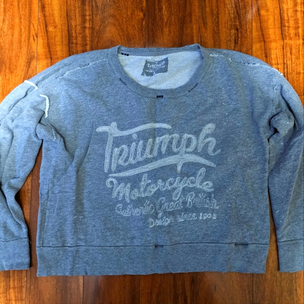 Womens Lucky Brand Triumph Motorcycle Crewneck Sweatshirt,Gray,XL